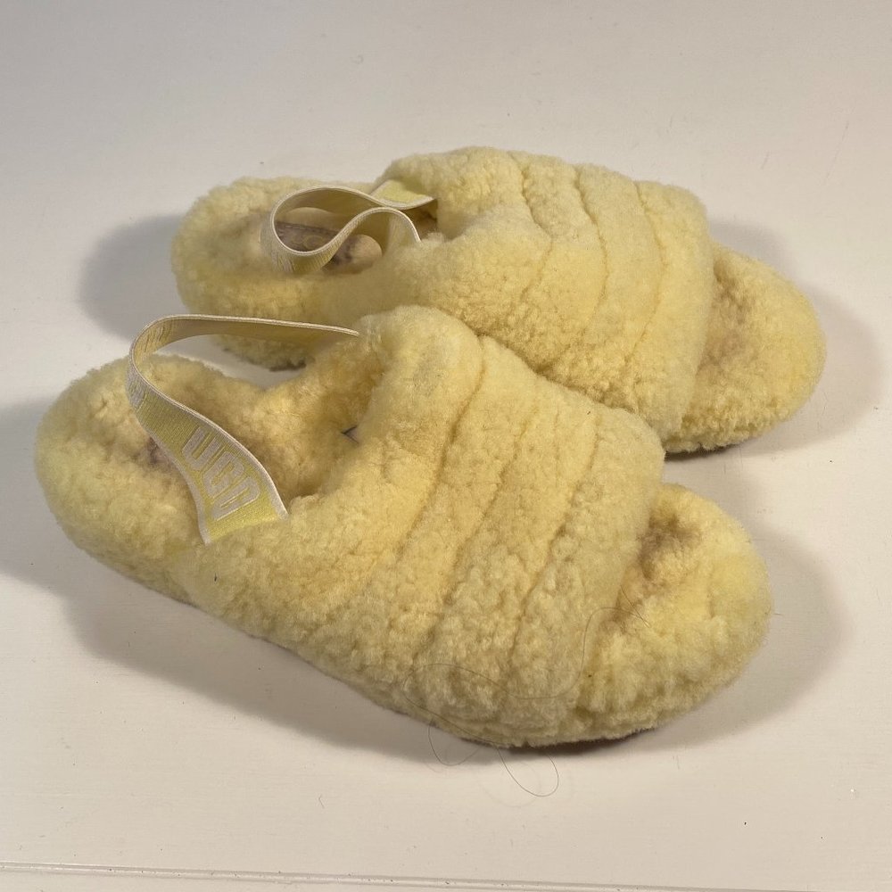 Ugg Fluff Yeah Yellow Fuzzy Slippers Sandals Women Size 7